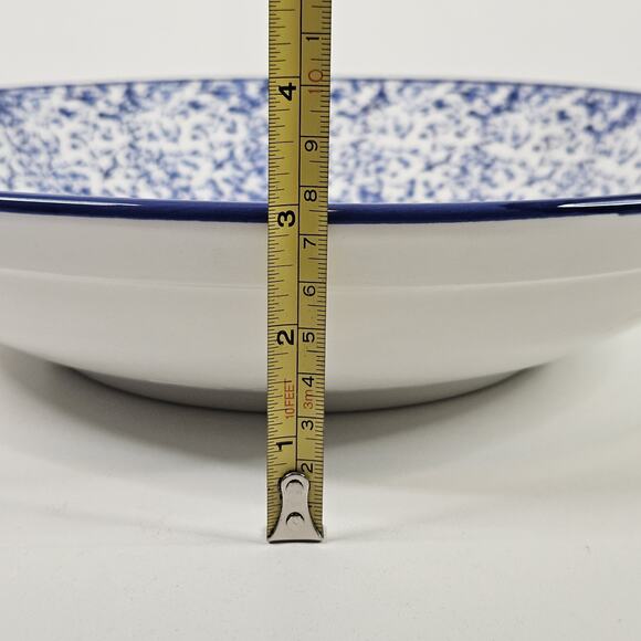Vtg Crate & Barrel Blue White Splatter Serving Bowl Set Made in Italy 13" & 8" - Picture 4 of 13